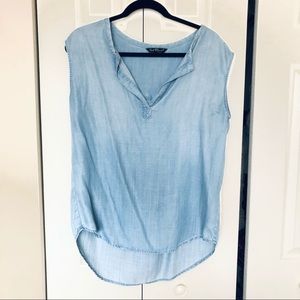 ⭐️Light Chambray Denim Flowy V-Neck Shirt